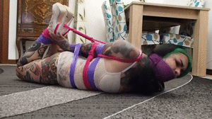 lovebondagettes.com - SlimSuicide hogtied with tape and ropes thumbnail